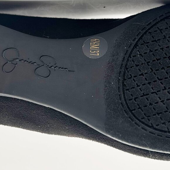 JESSICA SIMPSON Black Faux Suede Flats with Elastic Ankle Straps. Slip-On! 6.5 - Picture 3 of 5